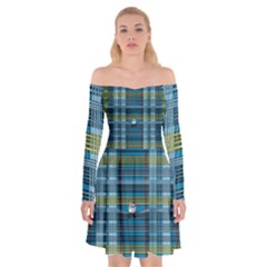 Playing With Plaid Kitten (blue) Pattern Off Shoulder Skater Dress by emilyzragz