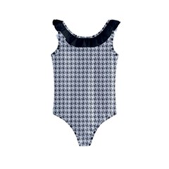 Luv Machine Robot Houndstooth Pattern Light Grey Kids  Frill Swimsuit by emilyzragz