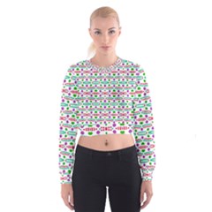 Retro Purple Green Pink Pattern Cropped Sweatshirt by BrightVibesDesign