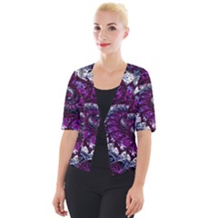 Fractal Background Swirl Art Skull Cropped Button Cardigan by Sapixe