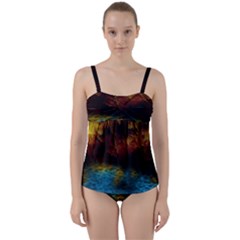 Background Cave Art Abstract Twist Front Tankini Set by Sapixe