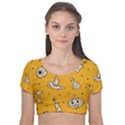 Funny Halloween Party Pattern Velvet Short Sleeve Crop Top  View1