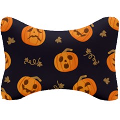 Funny Scary Black Orange Halloween Pumpkins Pattern Seat Head Rest Cushion by HalloweenParty