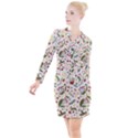 Floral Christmas pattern  Button Long Sleeve Dress View1