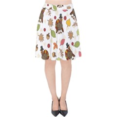 Thanksgiving Turkey Pattern Velvet High Waist Skirt by Valentinaart