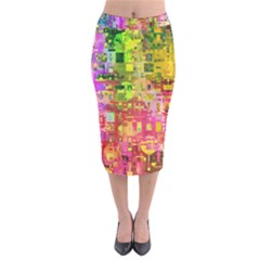 Color Abstract Artifact Pixel Velvet Midi Pencil Skirt by Sapixe