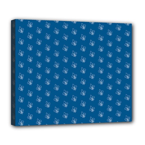 Quebec French Royal Fleur De Lys Elegant Pattern Blue Blue Quebec Fleur De Lys Pattern Blue Deluxe Canvas 24  X 20  (stretched) by Quebec