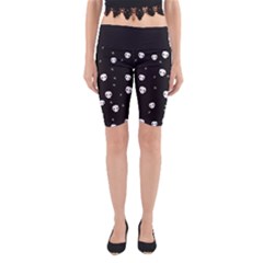 Pattern Skull Stars Halloween Gothic On Black Background Yoga Cropped Leggings by genx