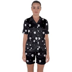 Pattern Skull Stars Halloween Gothic On Black Background Satin Short Sleeve Pyjamas Set by genx