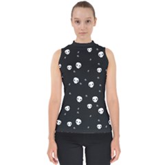 Pattern Skull Stars Halloween Gothic On Black Background Mock Neck Shell Top by genx