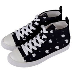 Pattern Skull Stars Halloween Gothic On Black Background Women s Mid-top Canvas Sneakers by genx