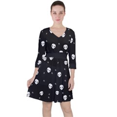 Pattern Skull Stars Halloween Gothic On Black Background Ruffle Dress by genx