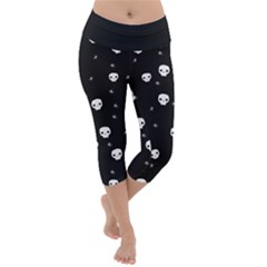 Pattern Skull Stars Halloween Gothic On Black Background Lightweight Velour Capri Yoga Leggings by genx