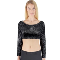 Pattern Spiderweb Halloween Gothic On Black Background Long Sleeve Crop Top by genx