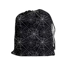 Pattern Spiderweb Halloween Gothic On Black Background Drawstring Pouch (xl) by genx