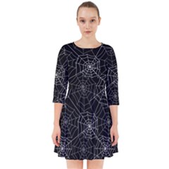 Pattern Spiderweb Halloween Gothic On Black Background Smock Dress by genx