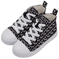 Pattern Skull Bones Halloween Gothic On Black Background Kid s Mid-top Canvas Sneakers by genx