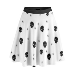 Pattern Skull Stars Handrawn Naive Halloween Gothic Black And White High Waist Skirt by genx