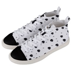 Pattern Skull Stars Handrawn Naive Halloween Gothic Black And White Men s Mid-top Canvas Sneakers by genx