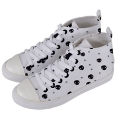 Pattern Skull Stars Handrawn Naive Halloween Gothic Black And White Women s Mid-top Canvas Sneakers by genx