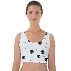 Pattern Skull Stars Handrawn Naive Halloween Gothic Black And White Velvet Crop Top by genx