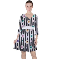 Pattern Eyeball Black And White Naive Stripes Gothic Halloween Ruffle Dress by genx