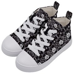 Pattern Pumpkin Spider Vintage Gothic Halloween Black And White Kid s Mid-top Canvas Sneakers by genx