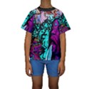 Graffiti Woman and Monsters turquoise cyan and purple Bright Urban Art with stars Kids  Short Sleeve Swimwear View1