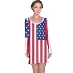 Us Flag Stars And Stripes Maga Long Sleeve Nightdress by snek