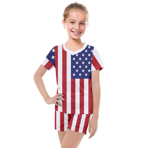 Us Flag Stars And Stripes Maga Kids  Mesh Tee And Shorts Set by snek