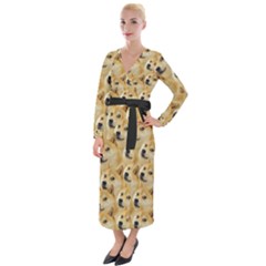 Doge Meme Doggo Kekistan Funny Pattern Velvet Maxi Wrap Dress by snek