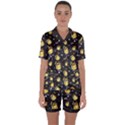 Doge Much Thug WOW Pattern Funny Kekistan Meme dog black background Satin Short Sleeve Pyjamas Set View1