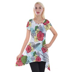 Apu Apustaja And Groyper Pepe The Frog Frens Hawaiian Shirt With Red Hibiscus On White Background From Kekistan Short Sleeve Side Drop Tunic by snek