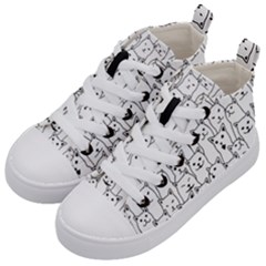 Funny Cat Pattern Organic Style Minimalist On White Background Kid s Mid-top Canvas Sneakers by genx