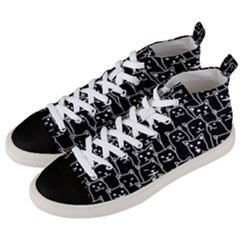 Funny Cat Pattern Organic Style Minimalist On Black Background Men s Mid-top Canvas Sneakers by genx