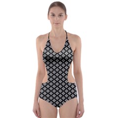 Logo Kek Pattern Black And White Kekistan Black Background Cut-out One Piece Swimsuit by snek