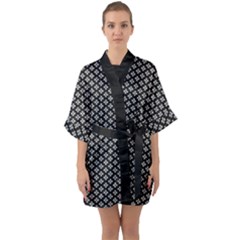 Logo Kek Pattern Black And White Kekistan Black Background Quarter Sleeve Kimono Robe by snek