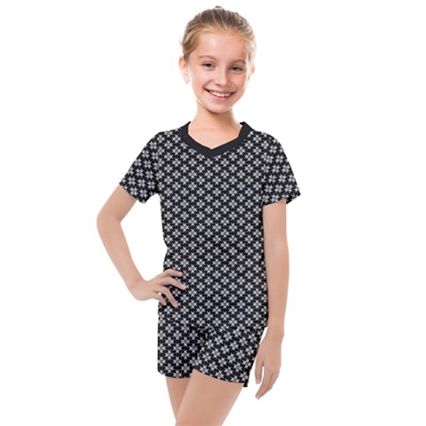 Logo Kek Pattern Black And White Kekistan Black Background Kids  Mesh Tee And Shorts Set by snek