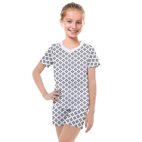 Logo Kek Pattern Black And White Kekistan White Background Kids  Mesh Tee And Shorts Set by snek