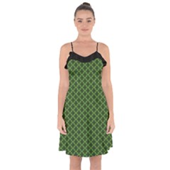 Logo Kek Pattern Black And Kekistan Green Background Ruffle Detail Chiffon Dress by snek