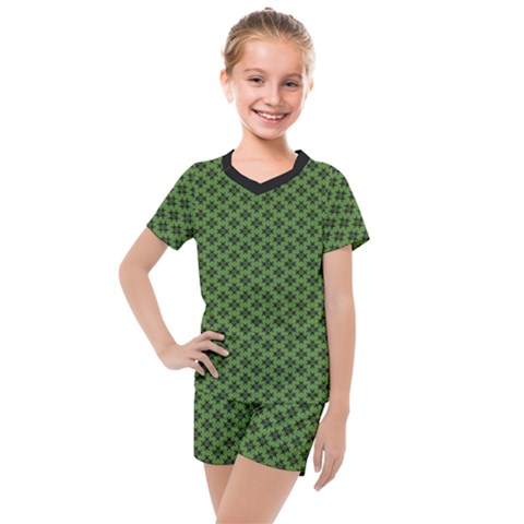 Logo Kek Pattern Black And Kekistan Green Background Kids  Mesh Tee And Shorts Set by snek