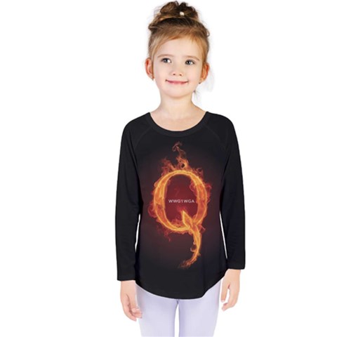 Qanon Letter Q Fire Effect Wwgowga Wwg1wga Kids  Long Sleeve Tee by snek