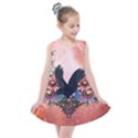 Wonderful Crow With Flowers On Red Vintage Dsign Kids  Summer Dress View1