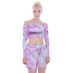 Hot Pink And White Peppermint Twist Flower Petals Off Shoulder Top With Mini Skirt Set by myrubiogarden