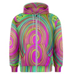 Groovy Abstract Pink, Turquoise And Yellow Swirl Men s Zipper Hoodie by myrubiogarden