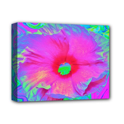 Psychedelic Pink And Red Hibiscus Flower Deluxe Canvas 14  X 11  (stretched) by myrubiogarden