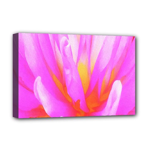 Fiery Hot Pink And Yellow Cactus Dahlia Flower Deluxe Canvas 18  X 12  (stretched) by myrubiogarden