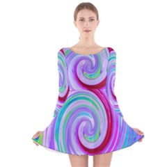 Groovy Abstract Red Swirl On Purple And Pink Long Sleeve Velvet Skater Dress by myrubiogarden