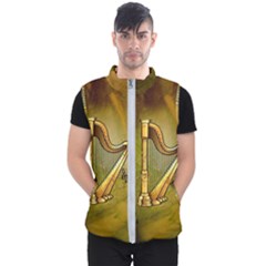 Wonderful Golden Harp On Vintage Background Men s Puffer Vest by FantasyWorld7