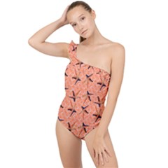 Starfish And Sea Shells Frilly One Shoulder Swimsuit by Seashineswimwear